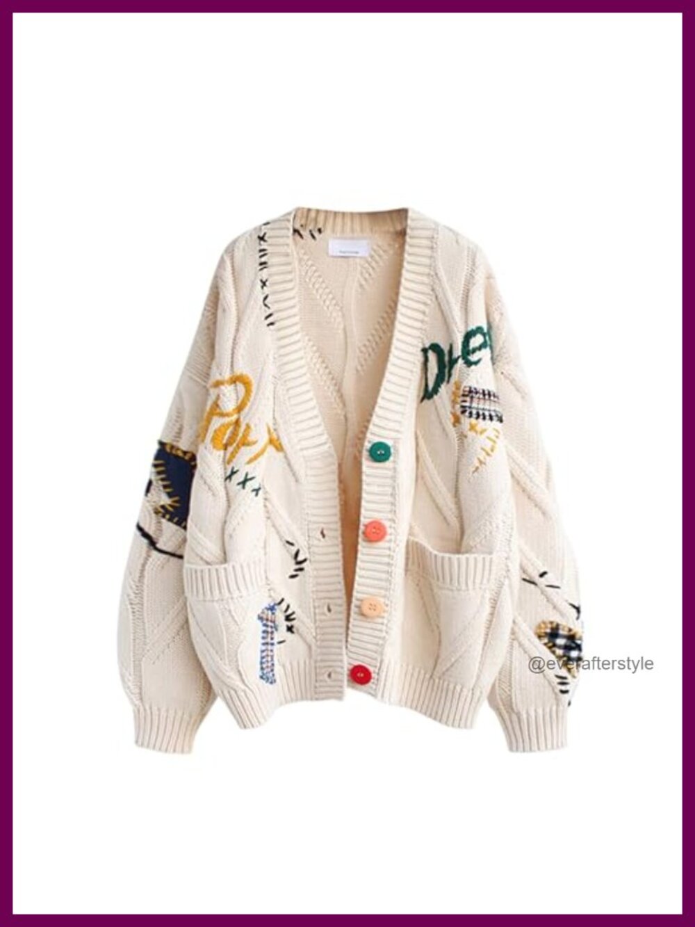 Wool Blend Cable Knit Open Front Cardigan Long Sleeve V-Neck Button Down